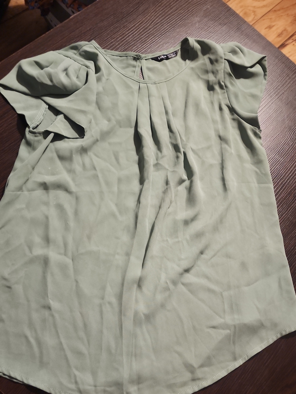 SHEIN Sage Green Pleated Flutter Sleeve Blouse